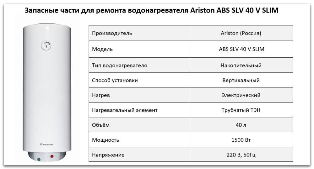 Купить запчасти Ariston ABS SLV 40 V SLIM в Иркутске